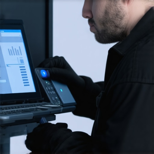 Technician analyzing HVAC system with advanced diagnostic equipment in a professional setting