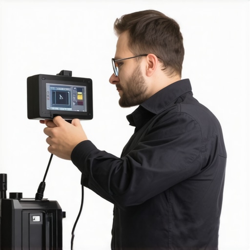 Technician using infrared camera to detect hidden HVAC issues during maintenance