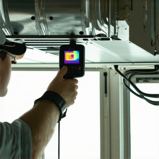 Thermal Imaging for HVAC Diagnostics Homeowner inspecting ductwork with thermal camera to identify leaks