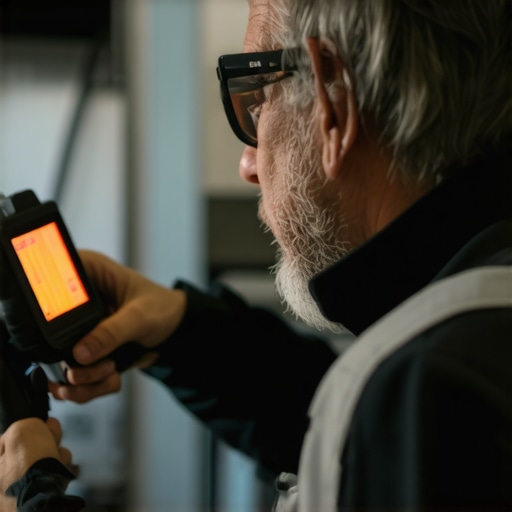 Technician inspecting HVAC system with infrared camera