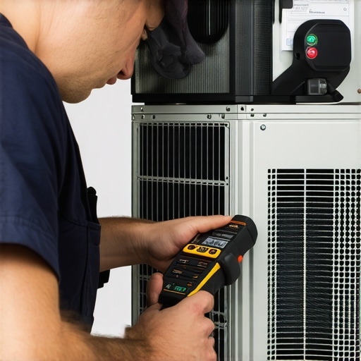 Technician using diagnostic tools on HVAC system