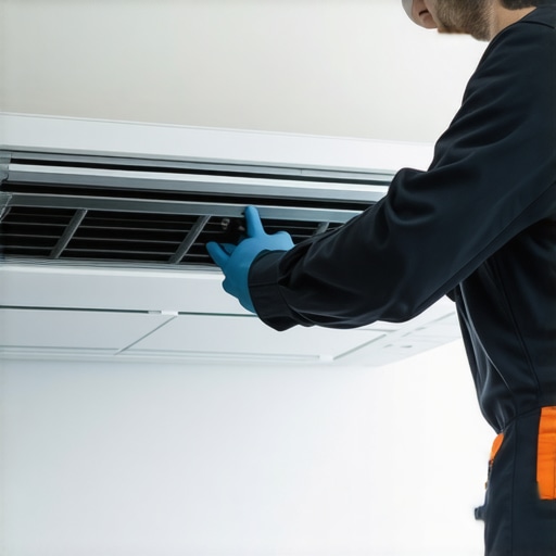 HVAC Technician Performing System Inspection HVAC technician inspecting a home heating system.