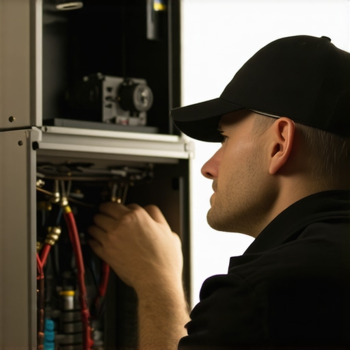 Technician inspecting a furnace during home maintenance
