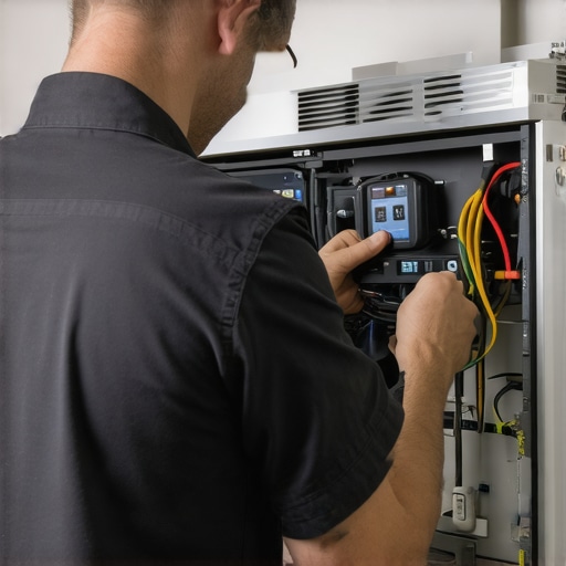 HVAC technician performing maintenance on a home heating system