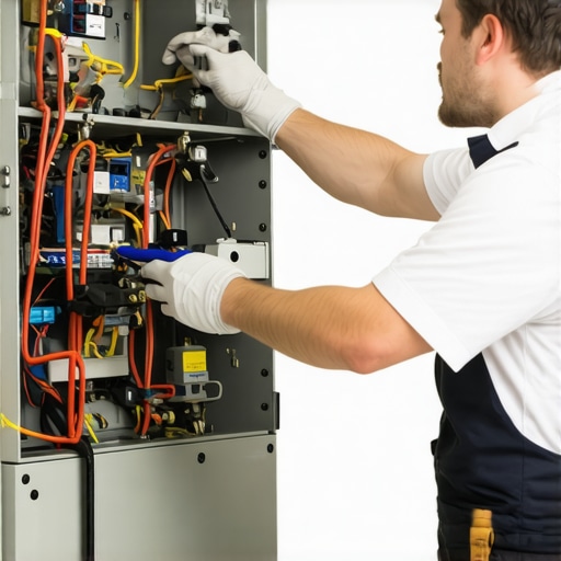 HVAC technician inspecting a furnace in a home, symbolizing trust and professional service.