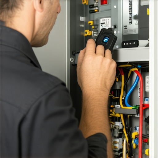 Person inspecting furnace components during maintenance