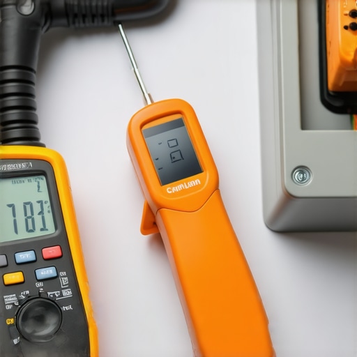 HVAC Tools for Maintenance Close-up of digital multimeter and infrared thermometer used in HVAC maintenance